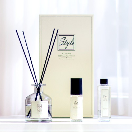 [명성코리아]스타일리시 스페셜 기프트 세트(디퓨저용액120ml,페브릭 퍼품70ml,리드스틱4개,쇼핑백증정)