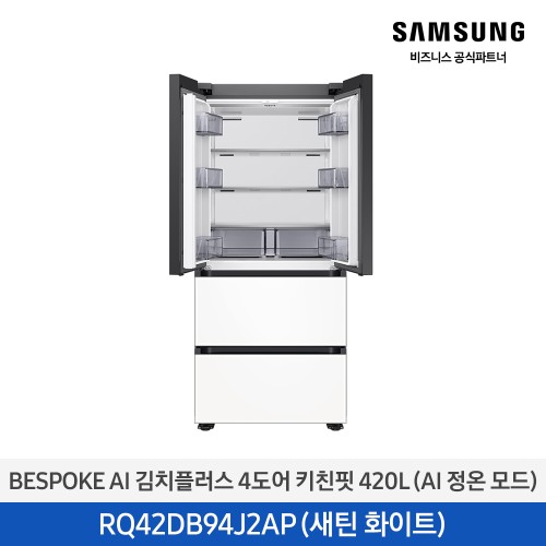 BESPOKE AI 김치플러스 김치냉장고 4도어 키친핏 420L 새틴화이트 RQ42DB94J2APW6