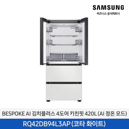BESPOKE AI 김치플러스 김치냉장고 4도어 키친핏 420L 코타화이트 RQ42DB94L3AP01