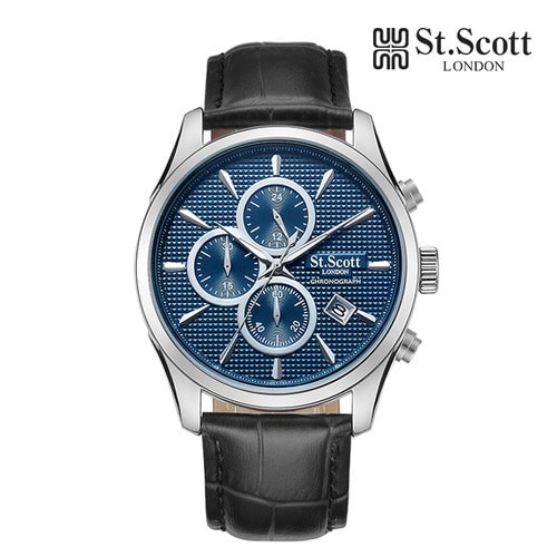 [St.Scott] 크로노그래프 남성 가죽시계, ST3054L-SLB