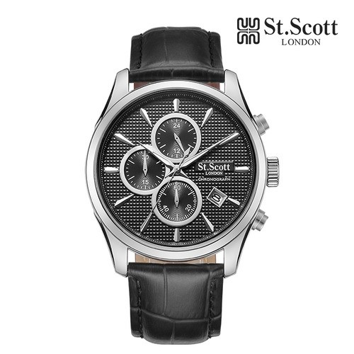 [St.Scott] 크로노그래프 남성 가죽시계, ST3054L-SBB