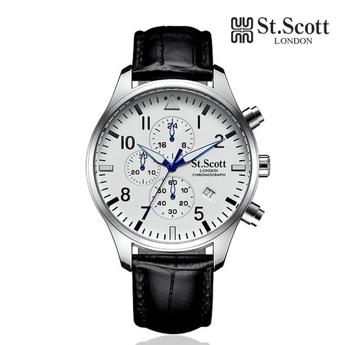 [St.Scott] 크로노그래프 남성 가죽시계, ST3052L-SSB