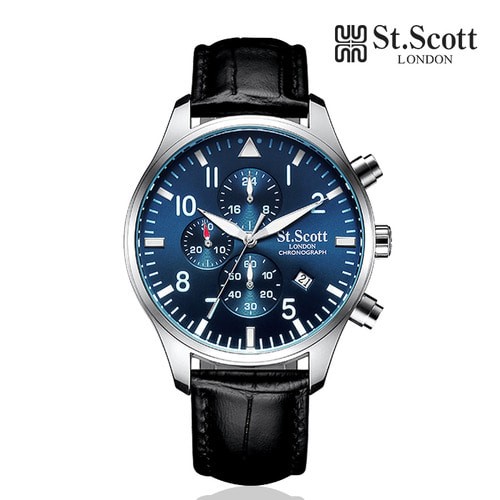 [St.Scott] 크로노그래프 남성 가죽시계, ST3052L-SLB