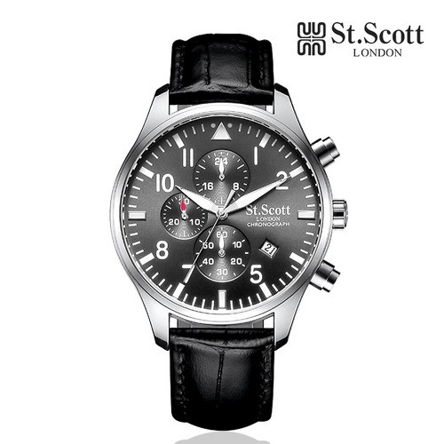[St.Scott] 크로노그래프 남성 가죽시계, ST3052L-SGB