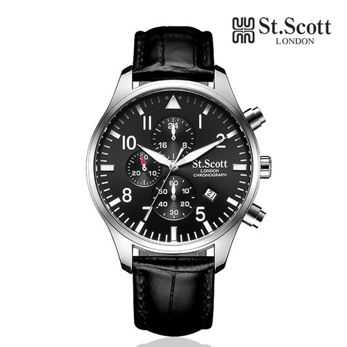 [St.Scott] 크로노그래프 남성 가죽시계, ST3052L-SBB