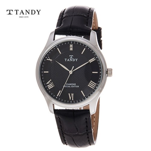 [TANDY] 탠디 다이아몬드 남성 가죽시계 T-1663M BK