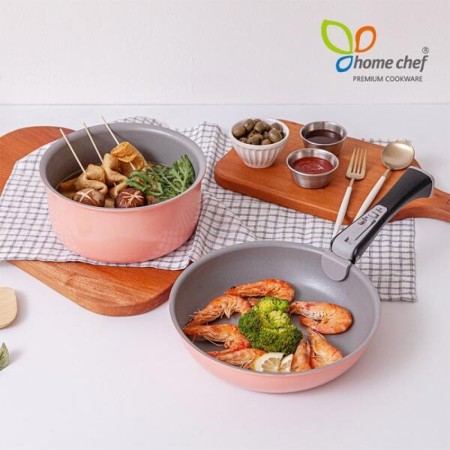 [홈셰프] 파르페 IH핑크 인덕션 매직핸즈3PCS(냄비20cm 후라이팬24cm, 멀티핸들), hc0503p-1