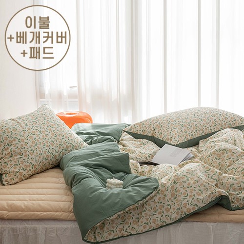[쉐모아] 폴먼 면 60수 원헤드 차렵이불(Q) 3종세트(이불1P,패드1P,베개커버2P)