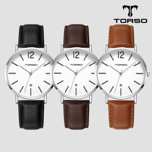 [토르소] 도로스 데이트 워치 남성 가죽 밴드 시계 T101M-SS-L(색상 택1)