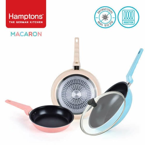 [Hamptons] 햄튼 99.9% 항균 마카롱 인덕션 후라이팬 3종4P세트(22,28후라이팬,28궁중팬,28유리뚜껑), HTMC-22F28F28W28G