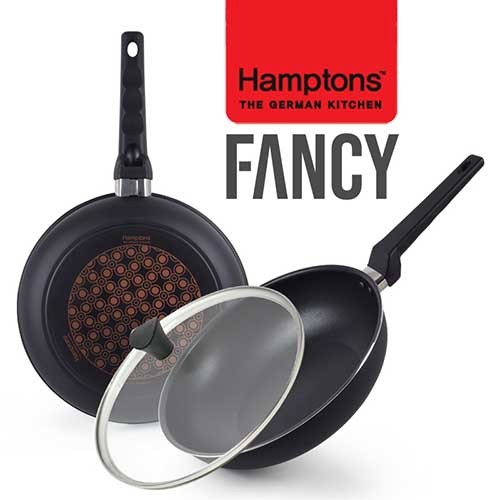 [Hamptons] 햄튼 팬시 다이아몬드 5중코팅 후라이팬 세트3P B(28후라이팬,28궁중팬,28유리뚜껑), HFF-8F8W8G
