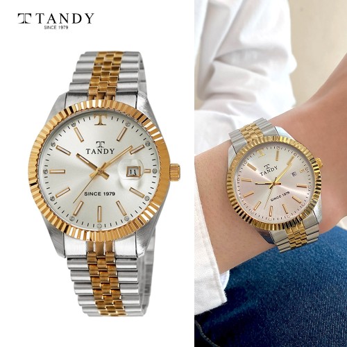 [TANDY] 탠디 럭셔리 메탈 손목시계(스와로브스키 식입) T-3921 남자 골드콤비