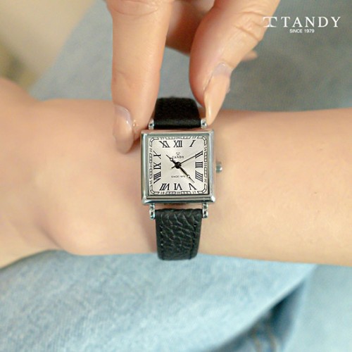 [TANDY] 탠디 모던 스퀘어 여성용 가죽 손목시계 T-1903 블랙