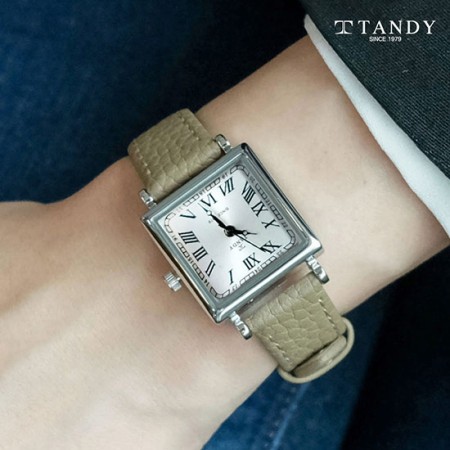 [TANDY] 탠디 모던 스퀘어 여성용 가죽 손목시계 T-1903 카키베이지