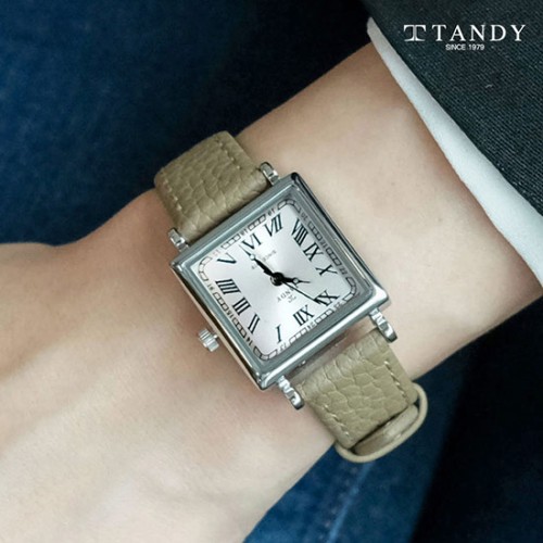 [TANDY] 탠디 모던 스퀘어 여성용 가죽 손목시계 T-1903 카키베이지