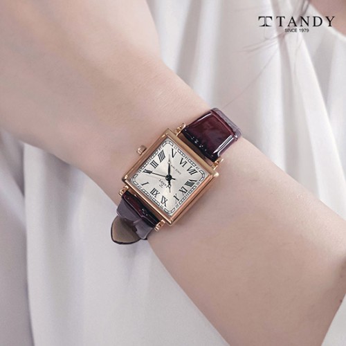 [TANDY] 탠디 모던 스퀘어 여성용 가죽 손목시계 T-1903 로즈골드